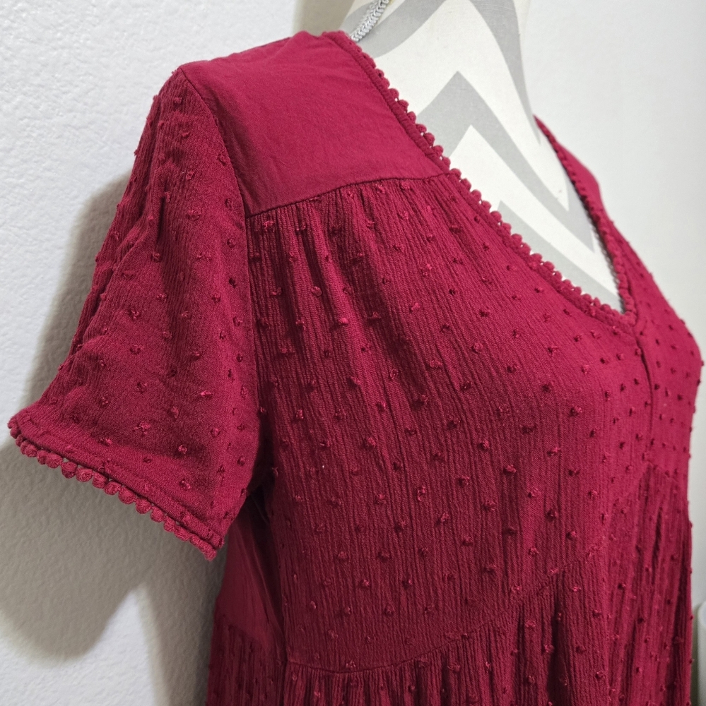 KNOX ROSE Burgundy Short Sleeve Dress with Swiss Dots Size Medium - Picture 4 of 12